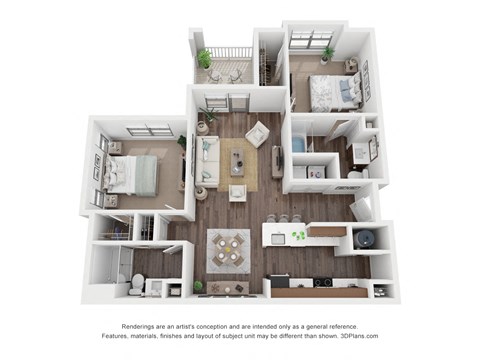 Floor plan for 2 beds, 2 baths, 1088 sqft